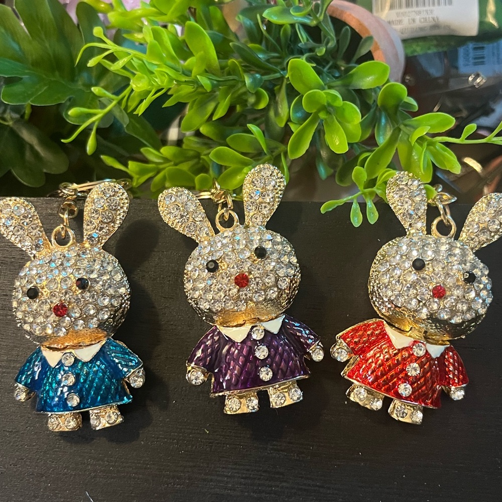 Crystal Bunny Keychain in Purple and Gold - Picture 6 of 6